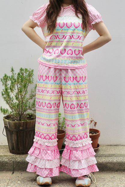 Fruit Plaid Patchwork Cake Pants