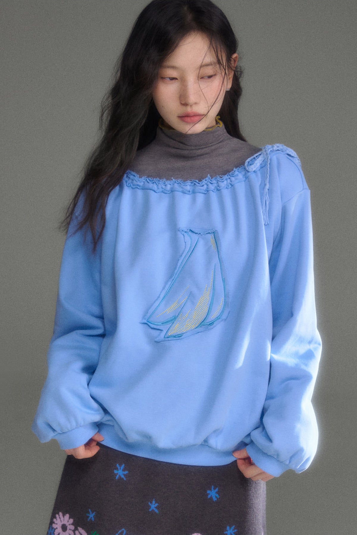 Bird And Tulip Raw Edge Patchwork Sweatshirt And Shorts Set