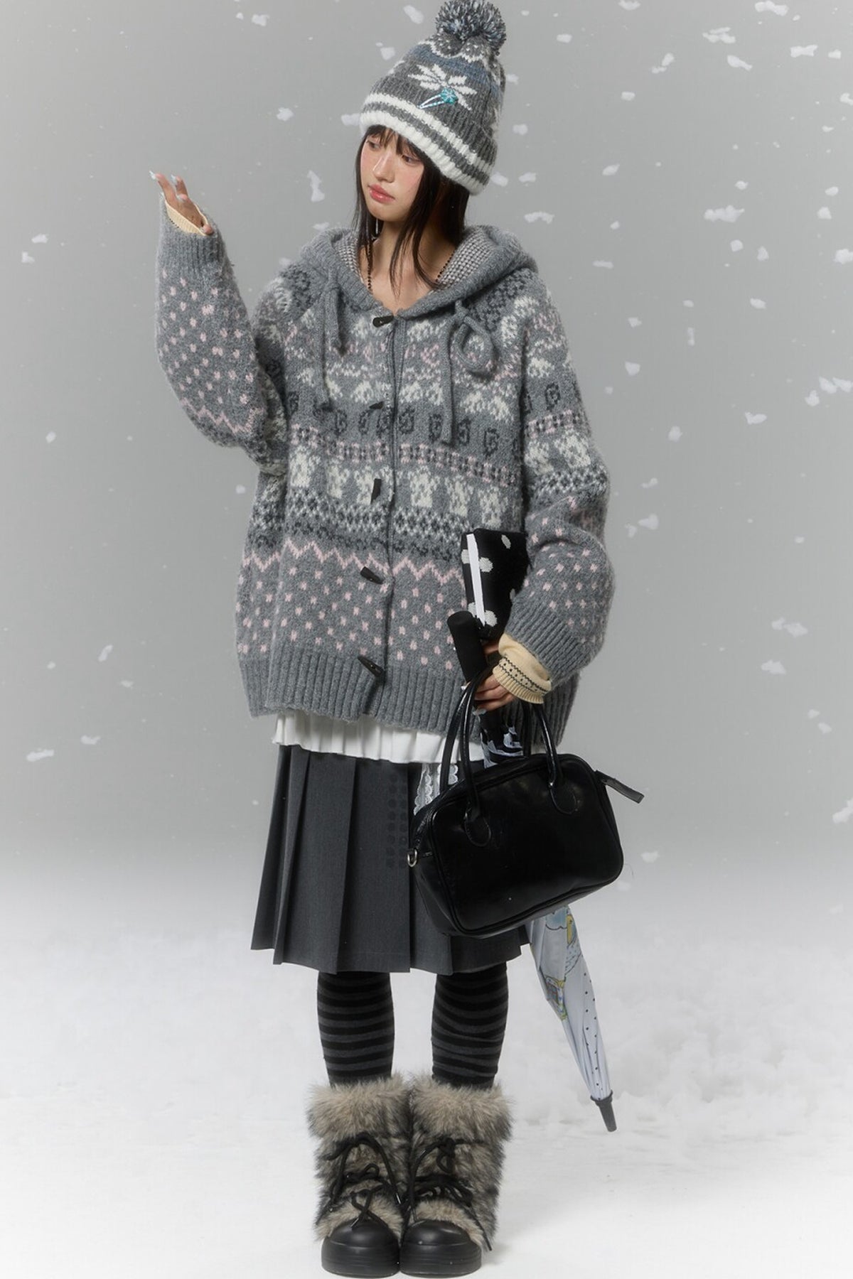 Fair Isle Duffle Button Cardigan