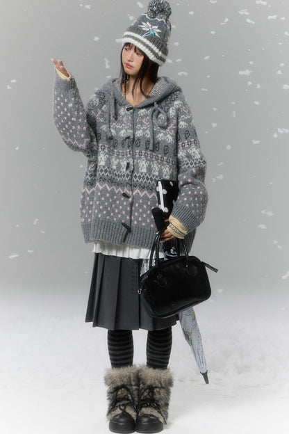 Fair Isle Duffle Button Cardigan
