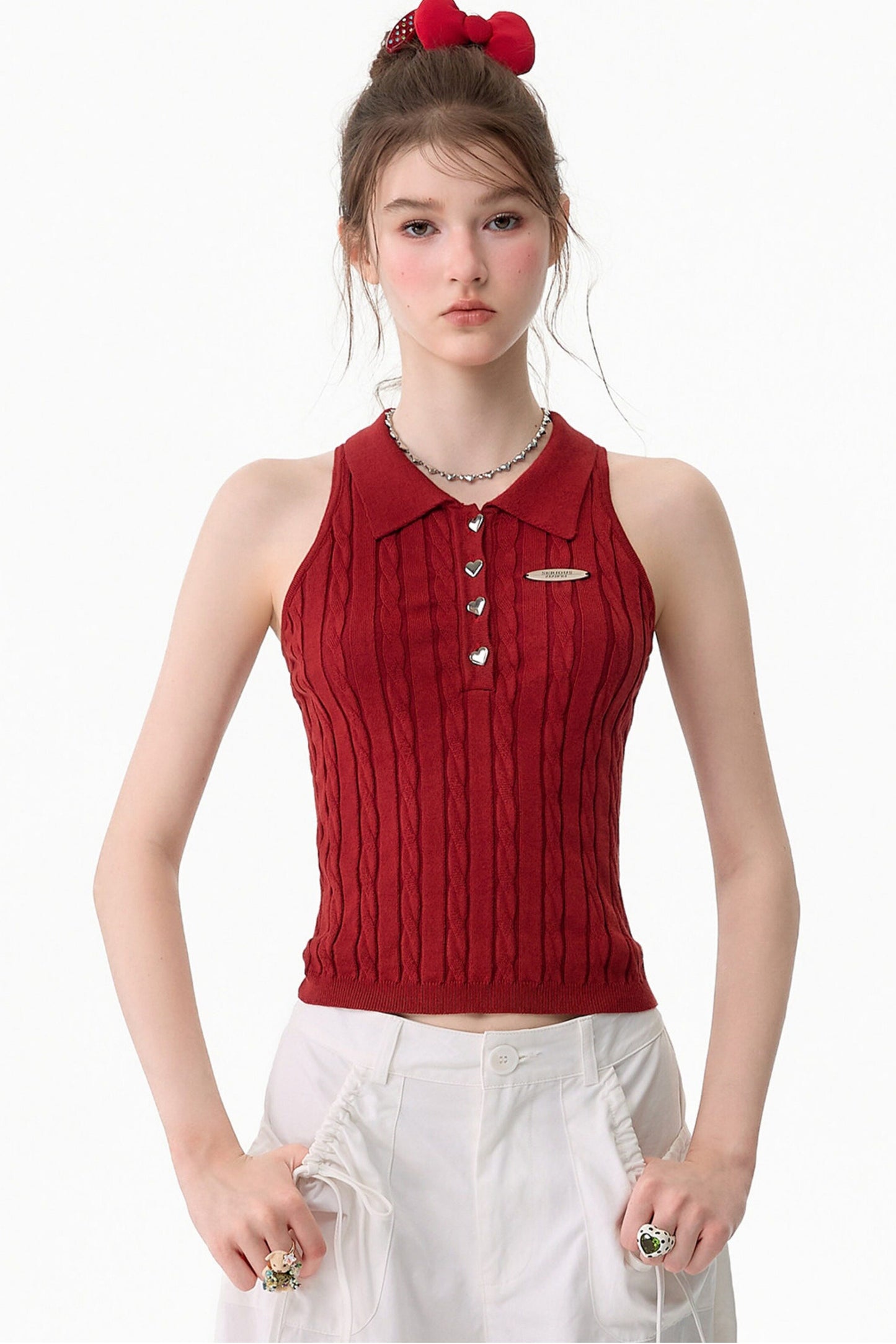 Red Berry Knit Polo Top