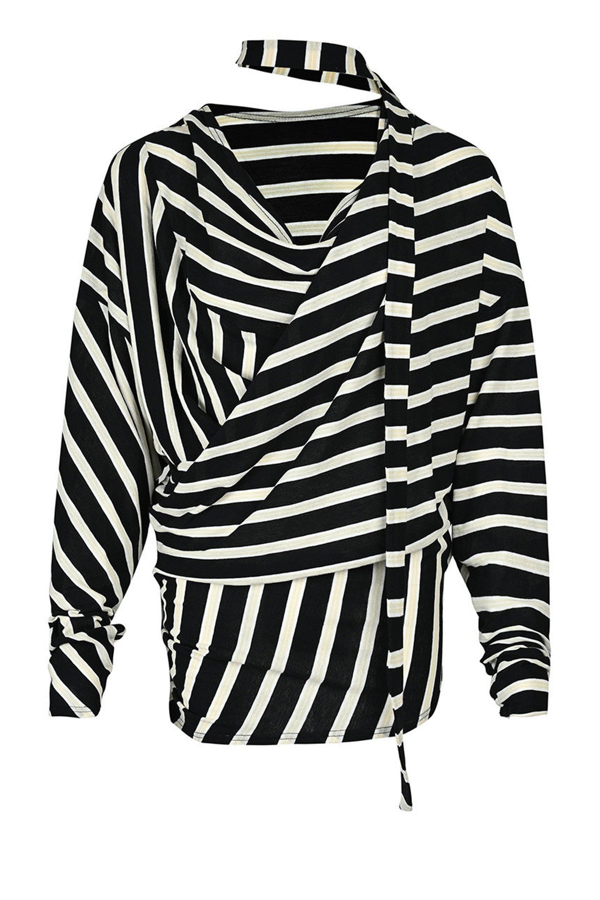 Asymmetrical Striped Long-Sleeve T-Shirt
