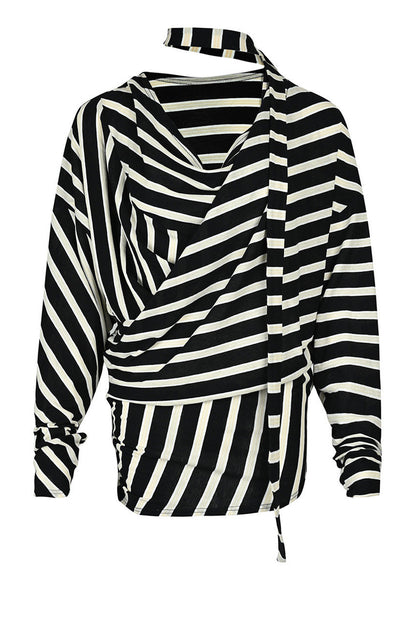 Asymmetrical Striped Long-Sleeve T-Shirt