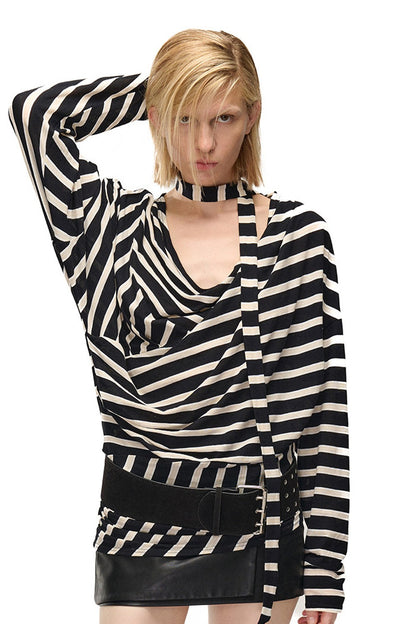 Asymmetrical Striped Long-Sleeve T-Shirt