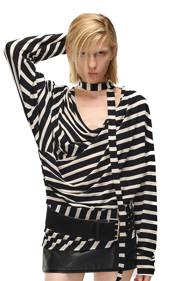 Asymmetrical Striped Long-Sleeve T-Shirt