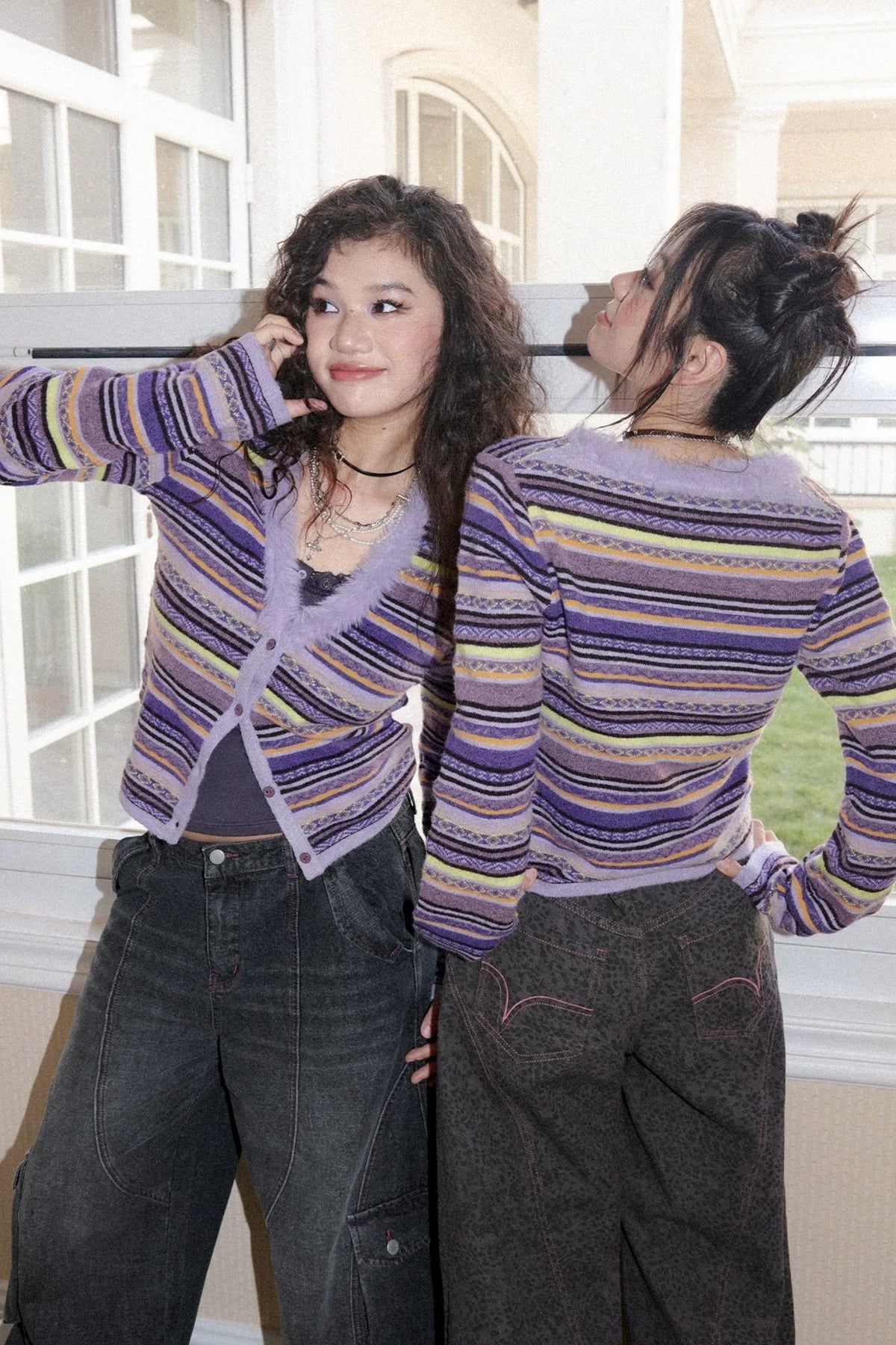 Striped V-Neck Cardigan
