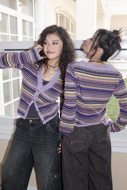 Striped V-Neck Cardigan