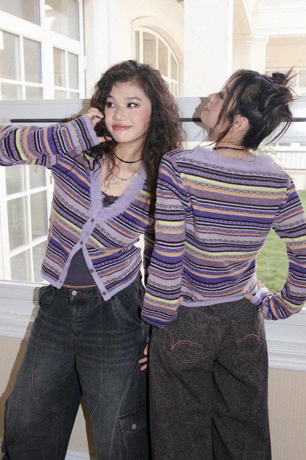 Striped V-Neck Cardigan