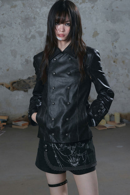 Detachable Cape Leather Jacket