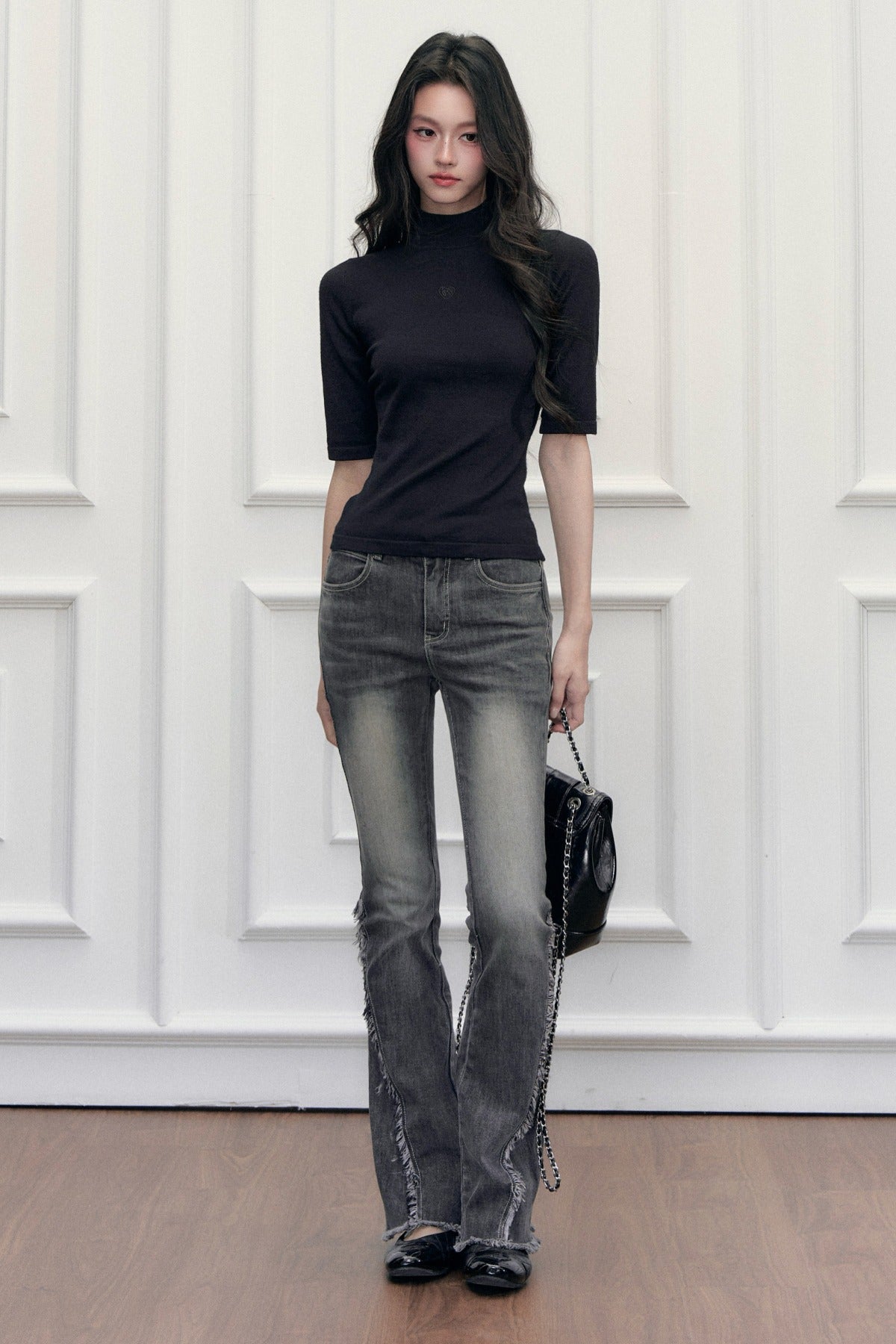 High-Waist-Jeans im Used-Look mit Schlag