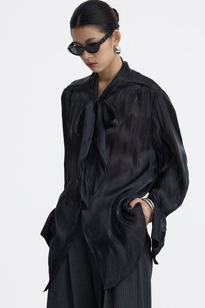 Pleated Tie Neck Shirt