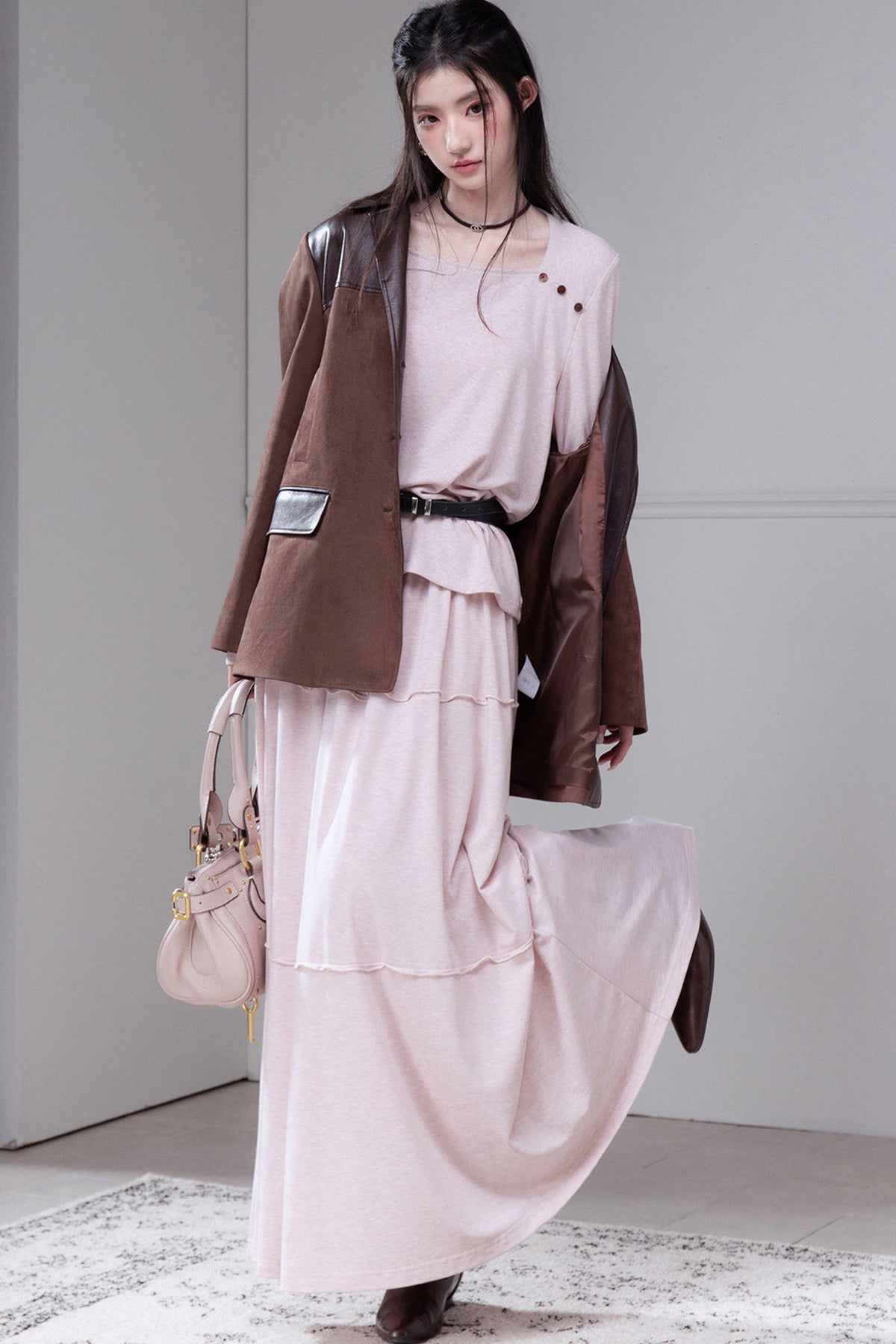 Wool Silk Diamond Neck Knit Top And Skirt Set