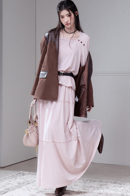 Caramel Truffle Suede Patchwork Suit