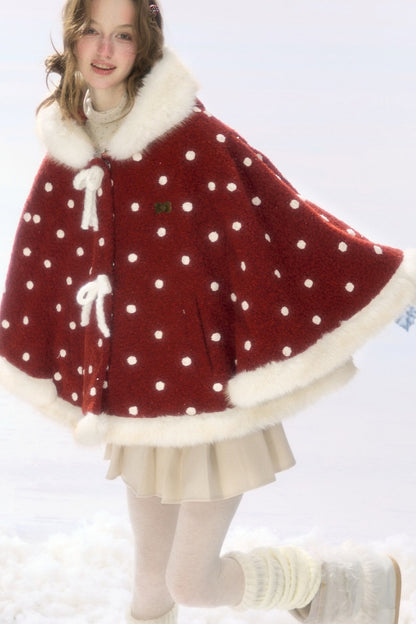 Red Polka Dot Plush Hooded Jacket