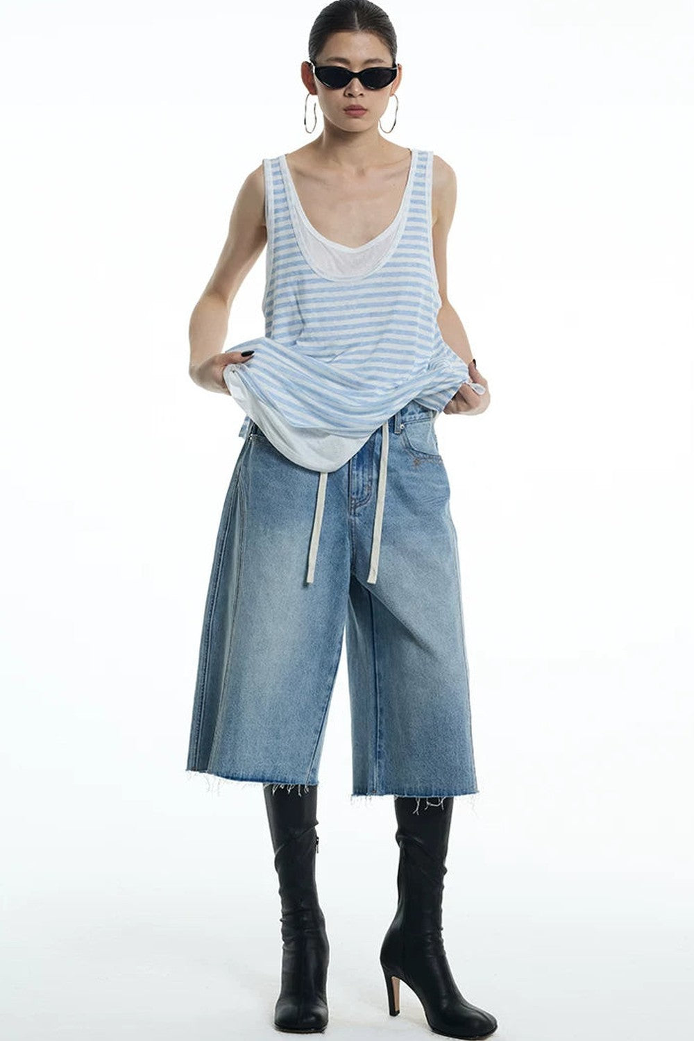 Nautical Striped Lyocell U-Neck Vest
