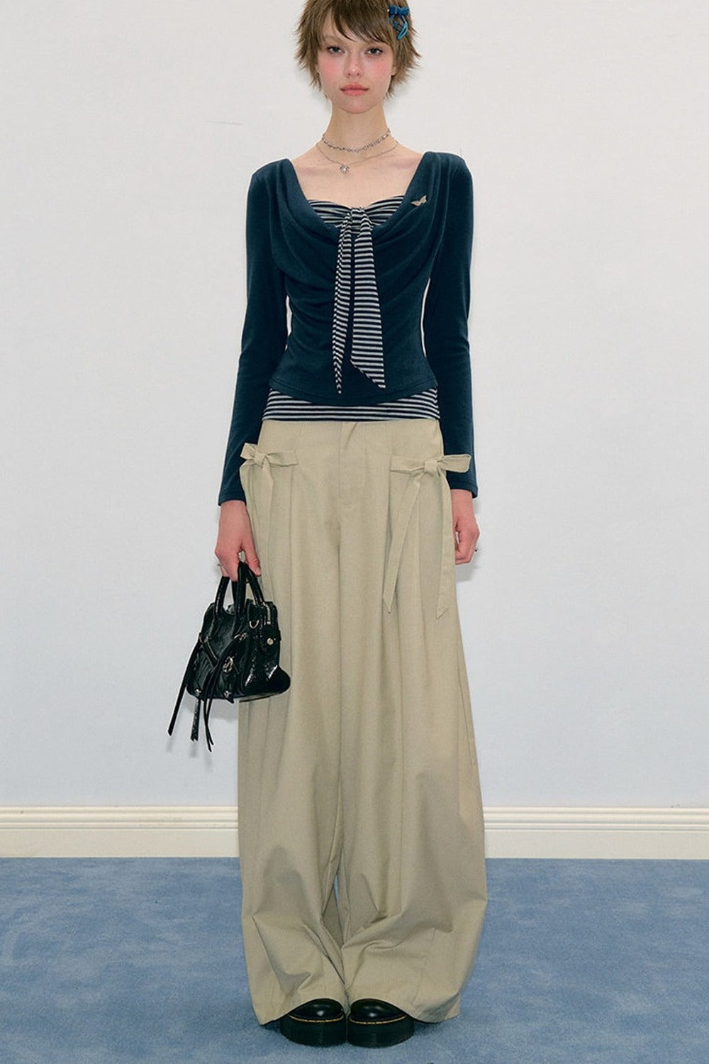 Pantalon abricot lacté à nœud