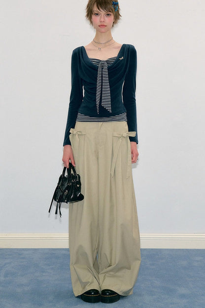 Pantalon abricot lacté à nœud