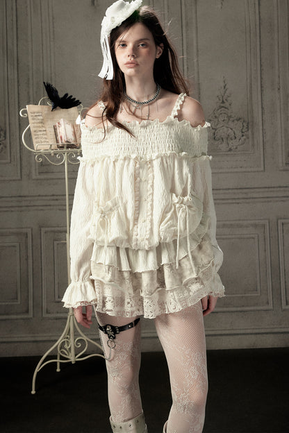 Beige Lace Off-Shoulder Dress