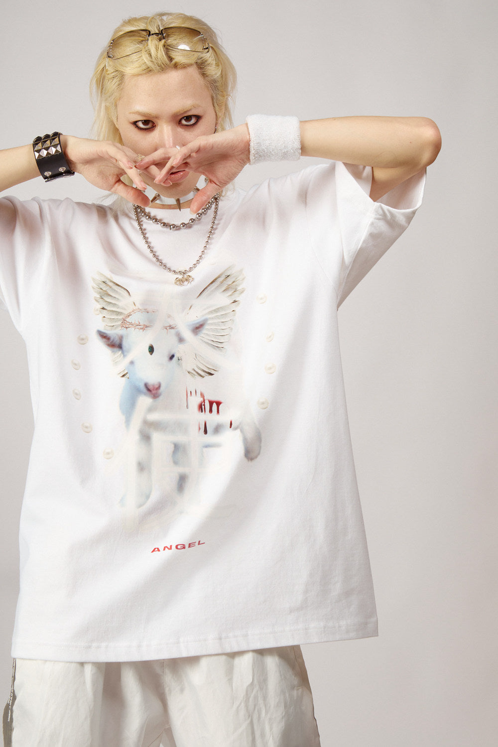 White Angel Print Cotton T-Shirt