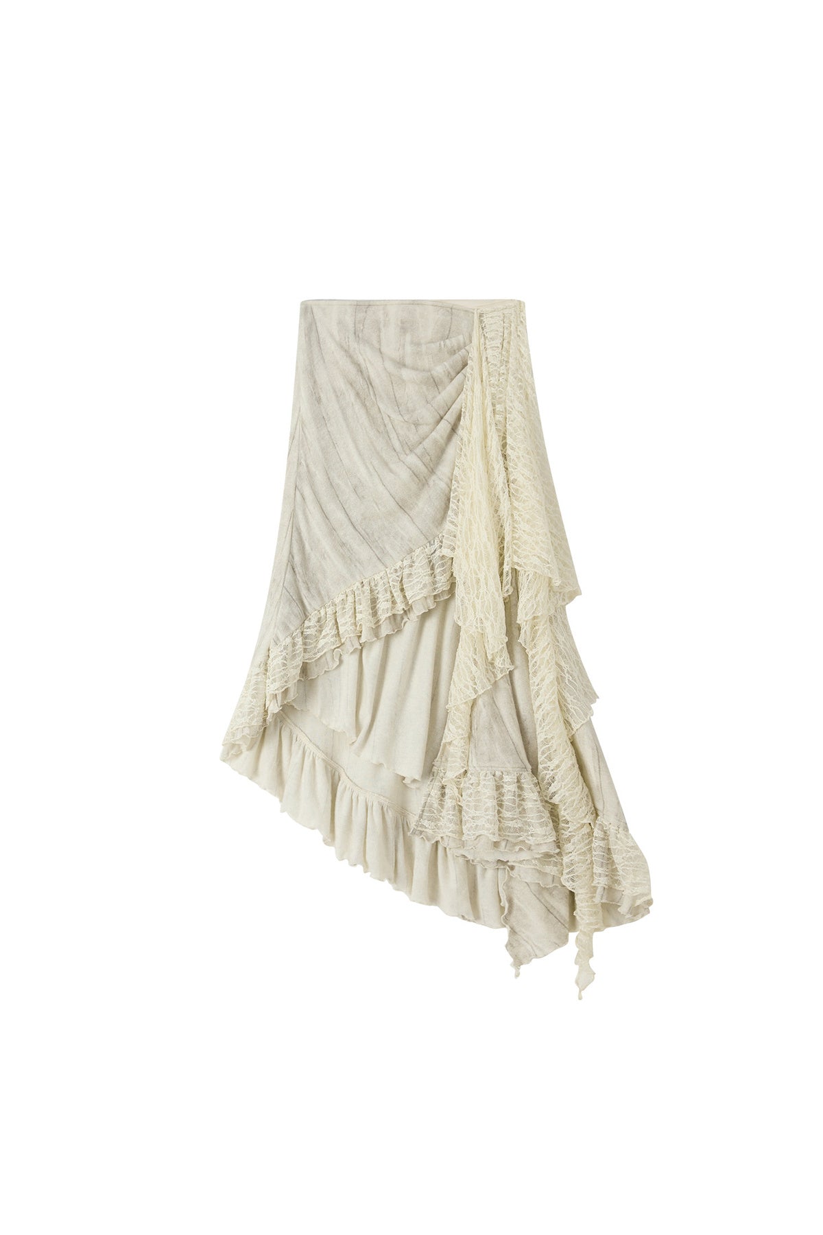 Beige Asymmetrical Lace Spliced Skirt