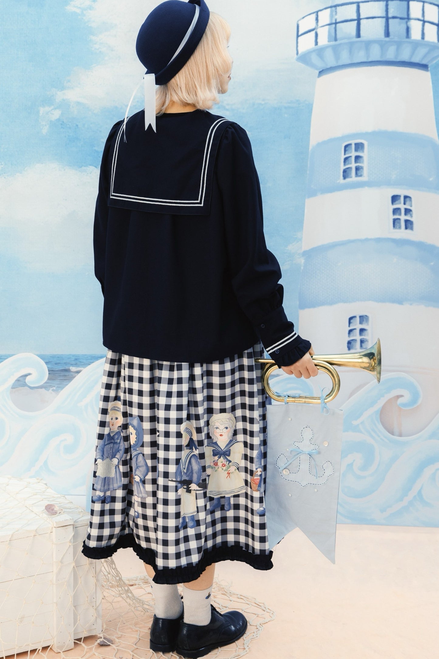Black White Check Hand-Painted Lace Skirt