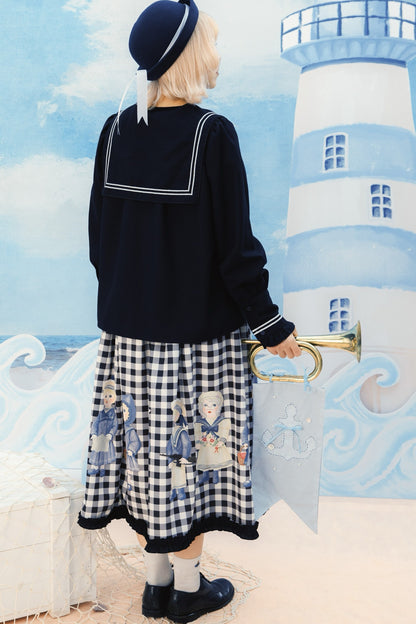 Black White Check Hand-Painted Lace Skirt