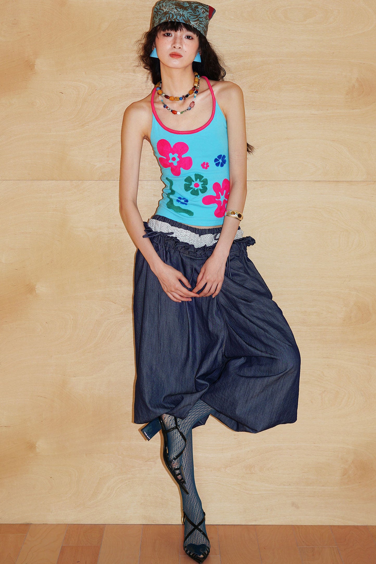 Patchwork Asymmetrical Wide-Leg Pants
