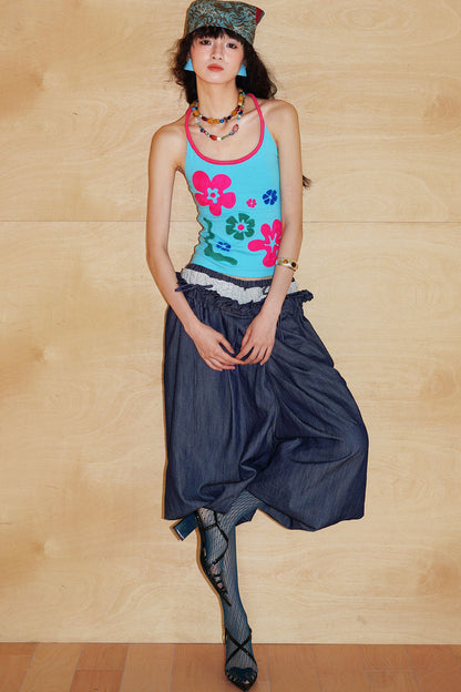 Patchwork Asymmetrical Wide-Leg Pants