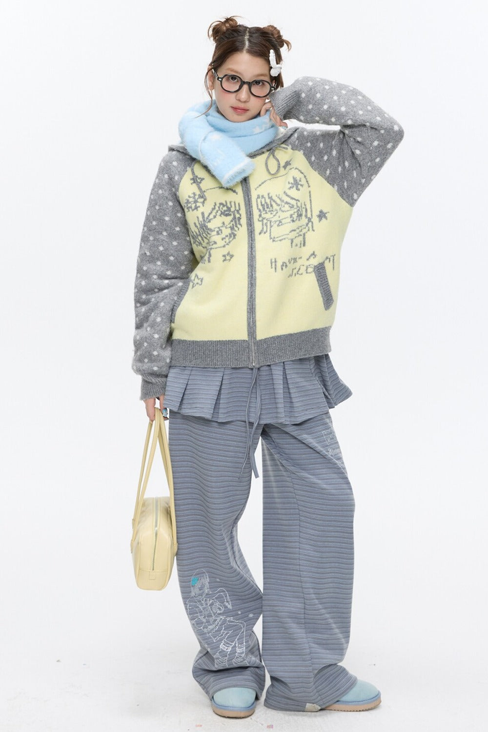 Polka Dot Raglan Zip Sweater