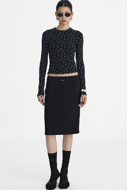 Lace Trim Knit Midi Skirt