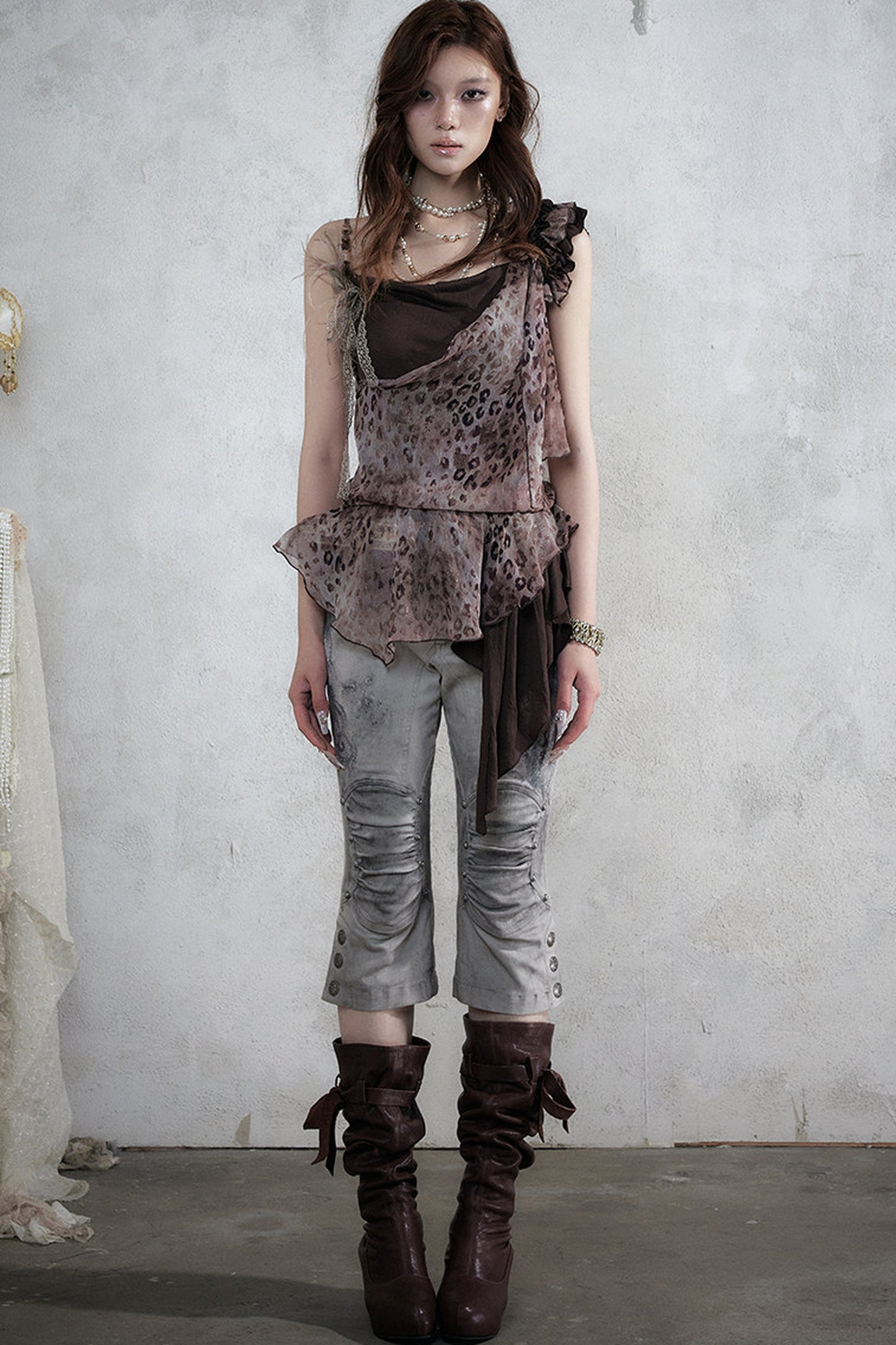 Leopard Print Layered-Look Strap Irregular Hem Dress