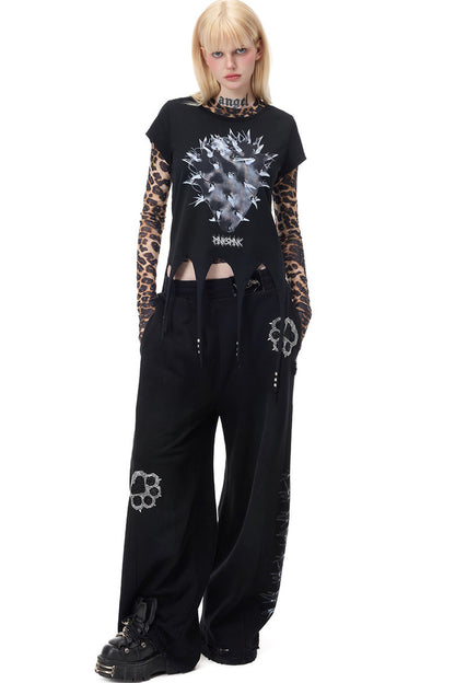 Leopard Rhinestone Embroidered Top