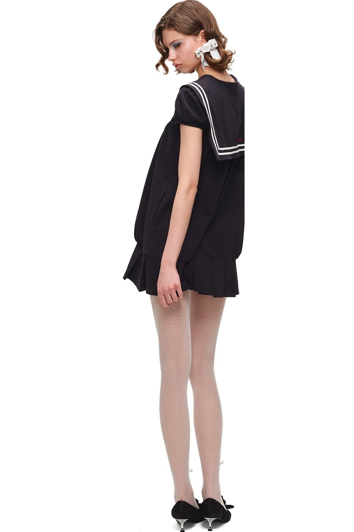 Oversized Sailor Collar Puff Sleeve Dress