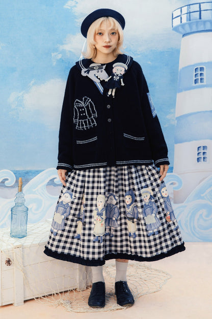 Black White Check Hand-Painted Lace Skirt