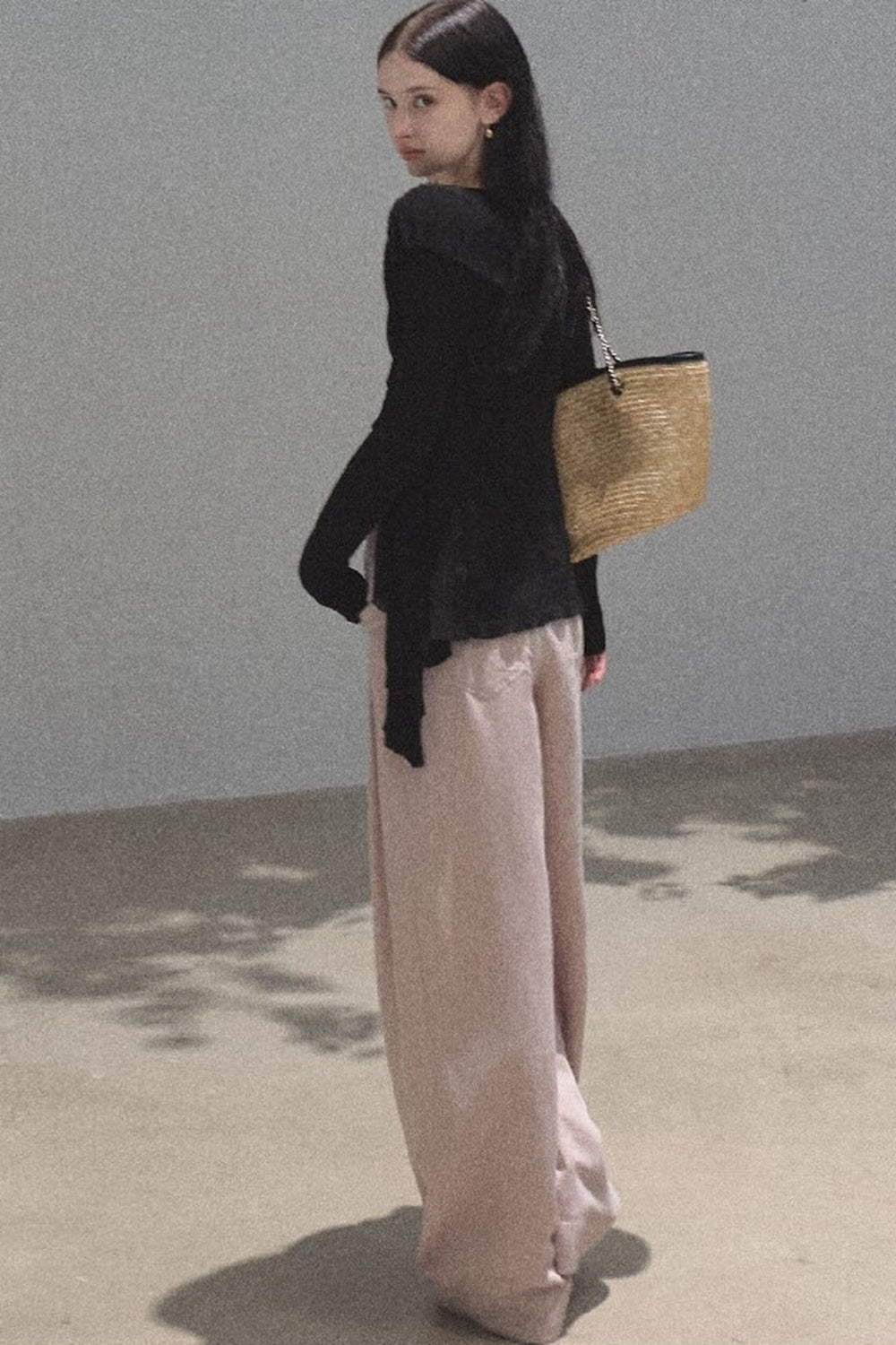 Goldene weite Seiden-Leinen-Hose