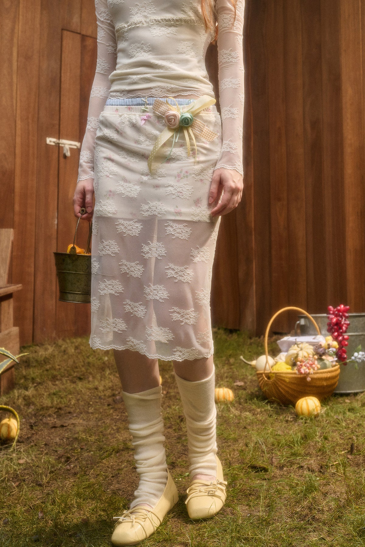 Layered-Look Lace Top and Skirt Set-Up