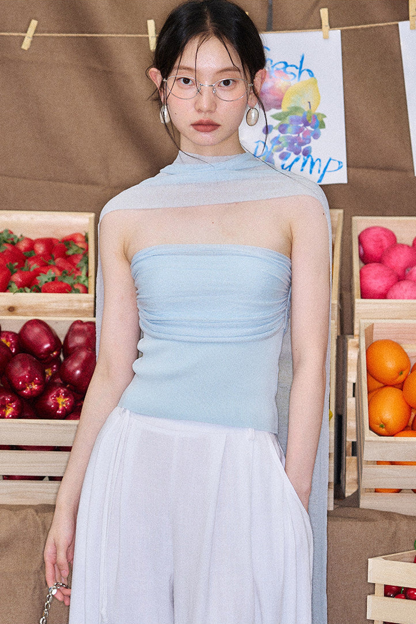 Misty Light Pleated Tulle Blouse Set