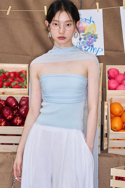 Misty Light Pleated Tulle Blouse Set