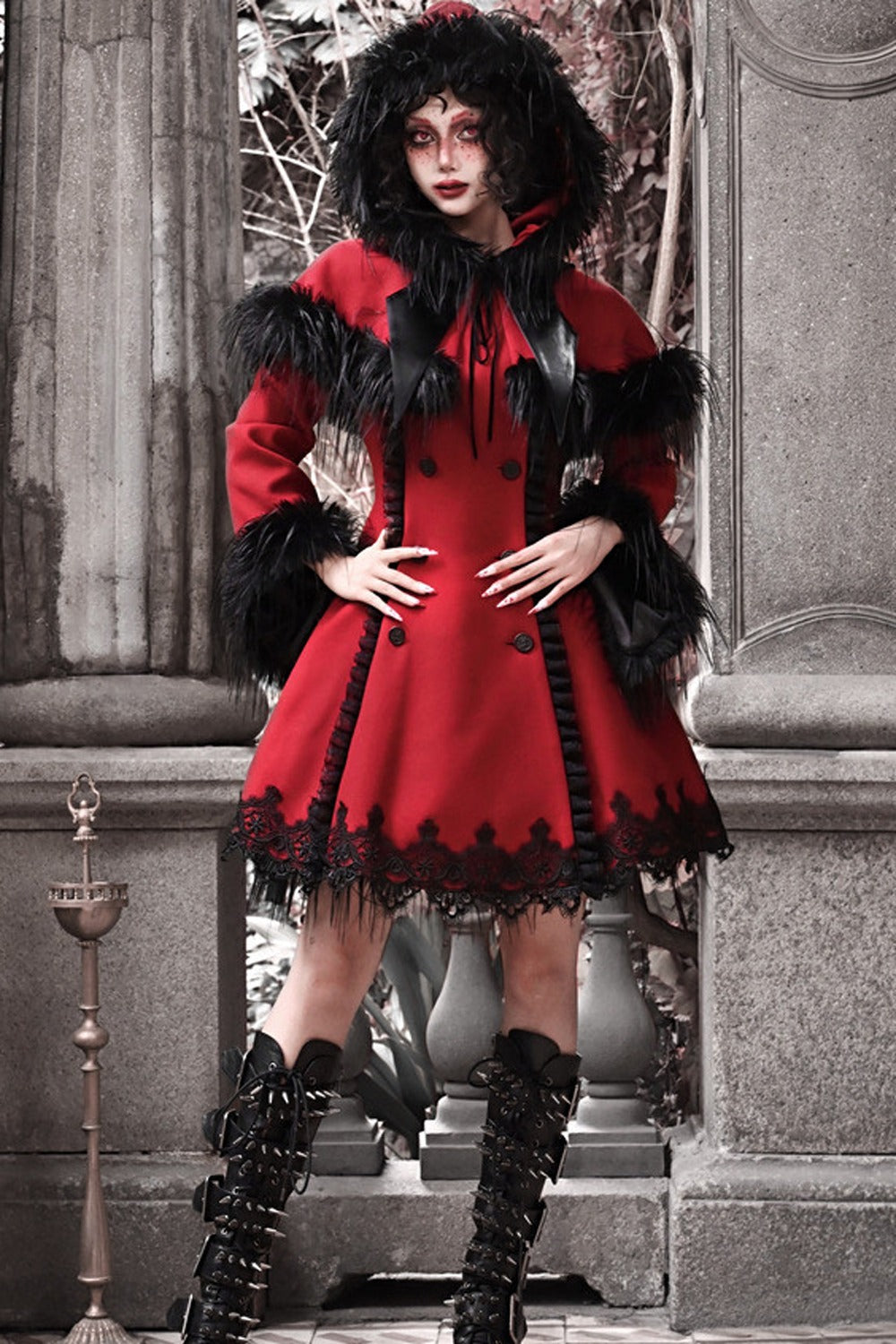 Gothic Bat Collar Woolen Cape Set