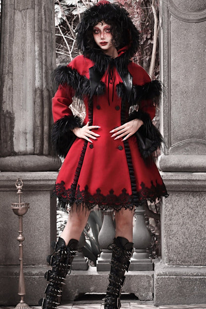 Gothic Bat Collar Woolen Cape Set