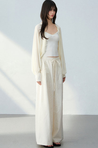 Batwing Cardigan & Camisole With Hollow Out Floral Pants Set-Up