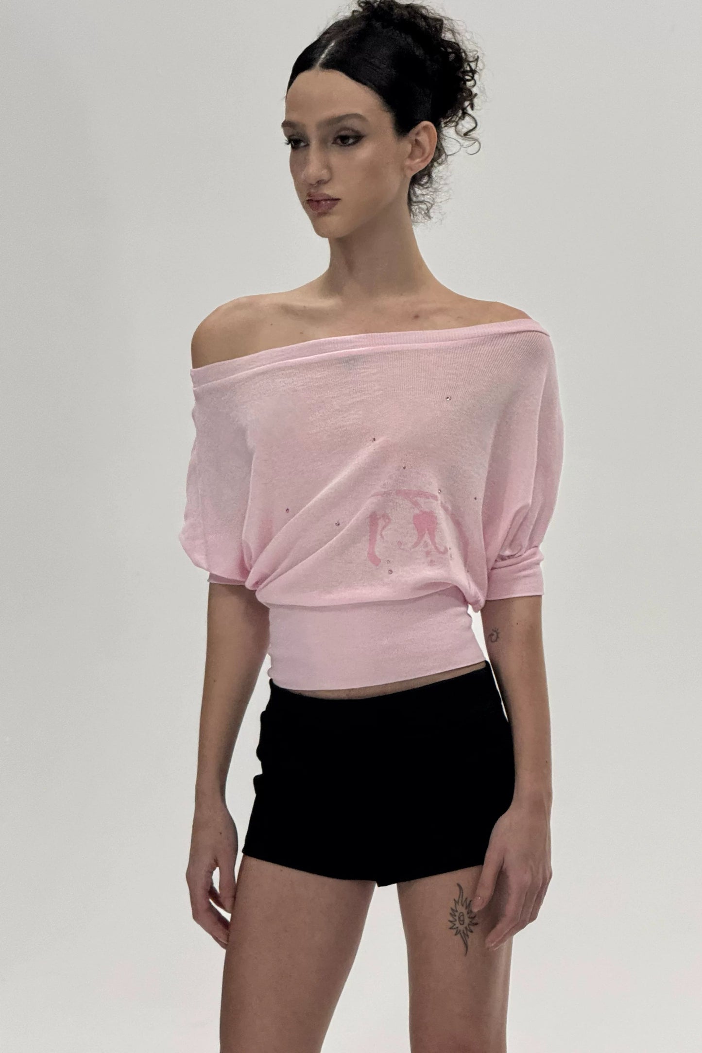 Two-Tone Rhinestone One-Shoulder T-Shirt
