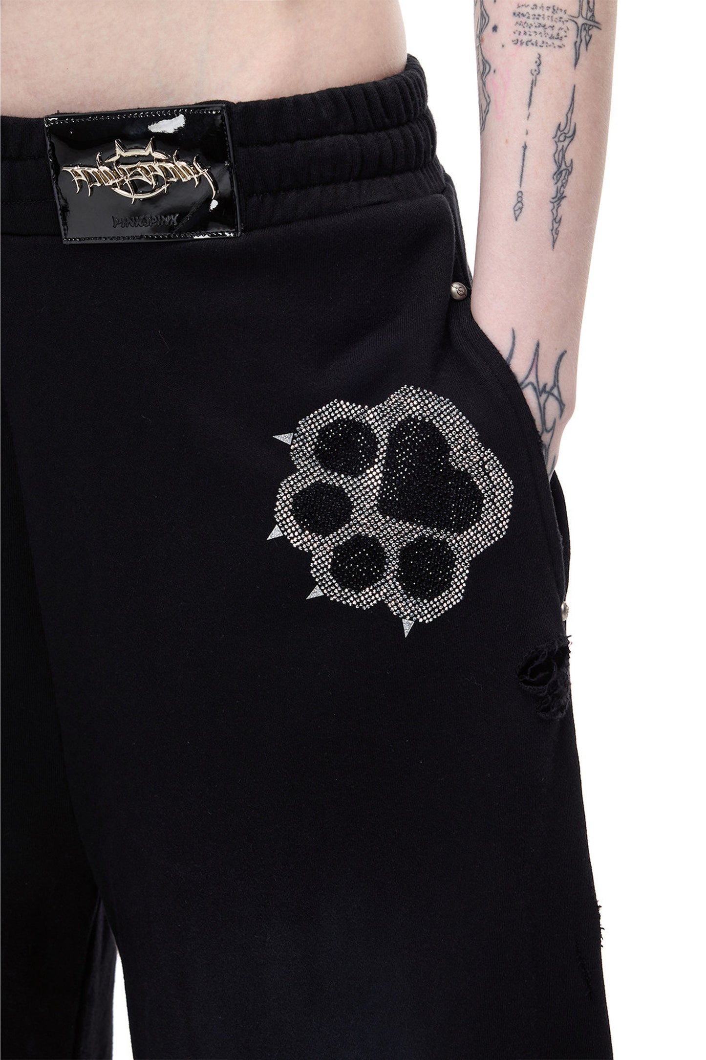 Rhinestone Rivet Scissor-Leg Sweatpants