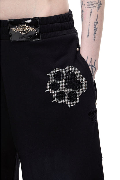 Rhinestone Rivet Scissor-Leg Sweatpants