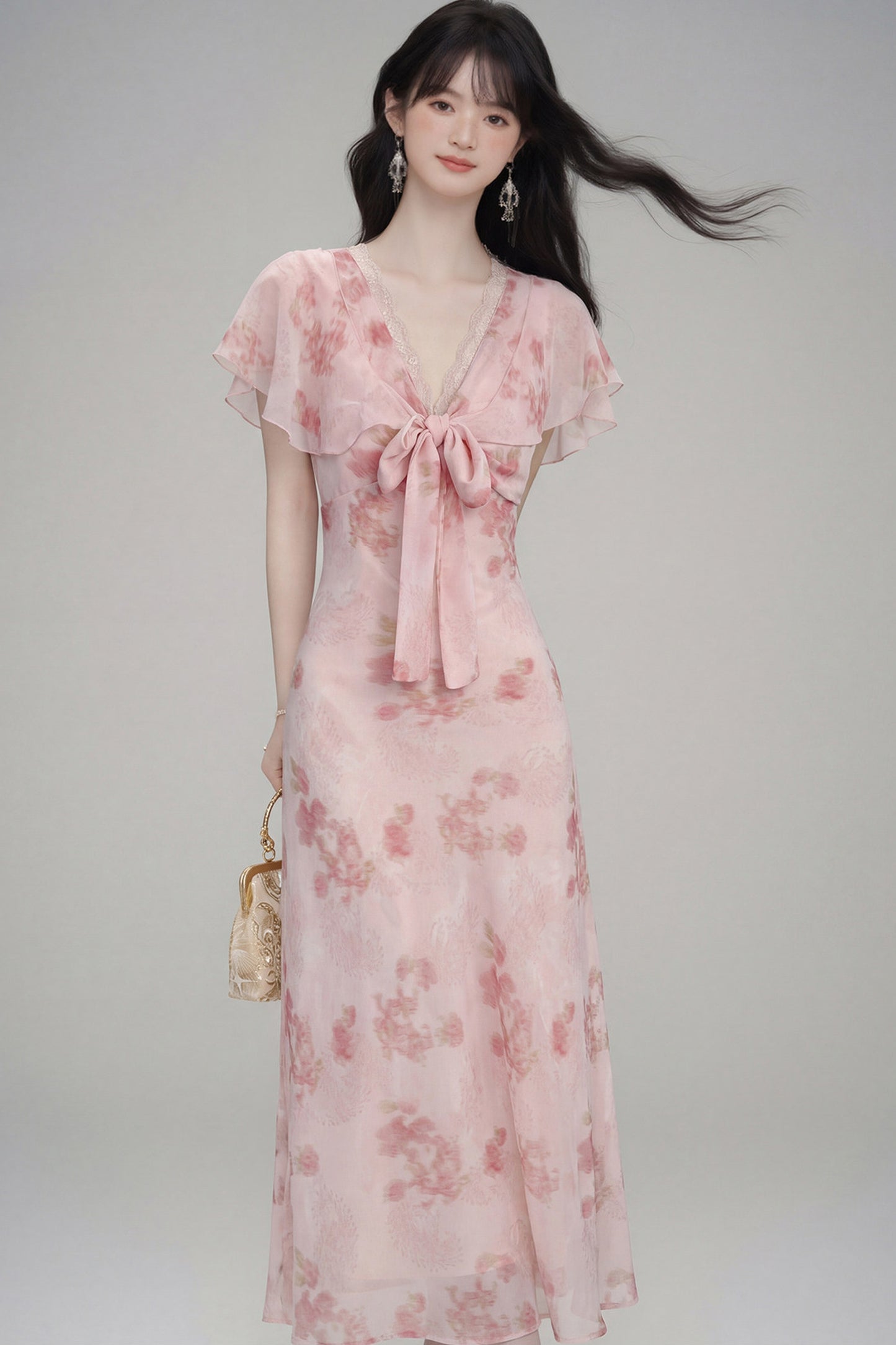 Pink Cherry Rose Floral Dress