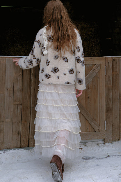 Gesteppte Fleecejacke mit Blumen und Schleife