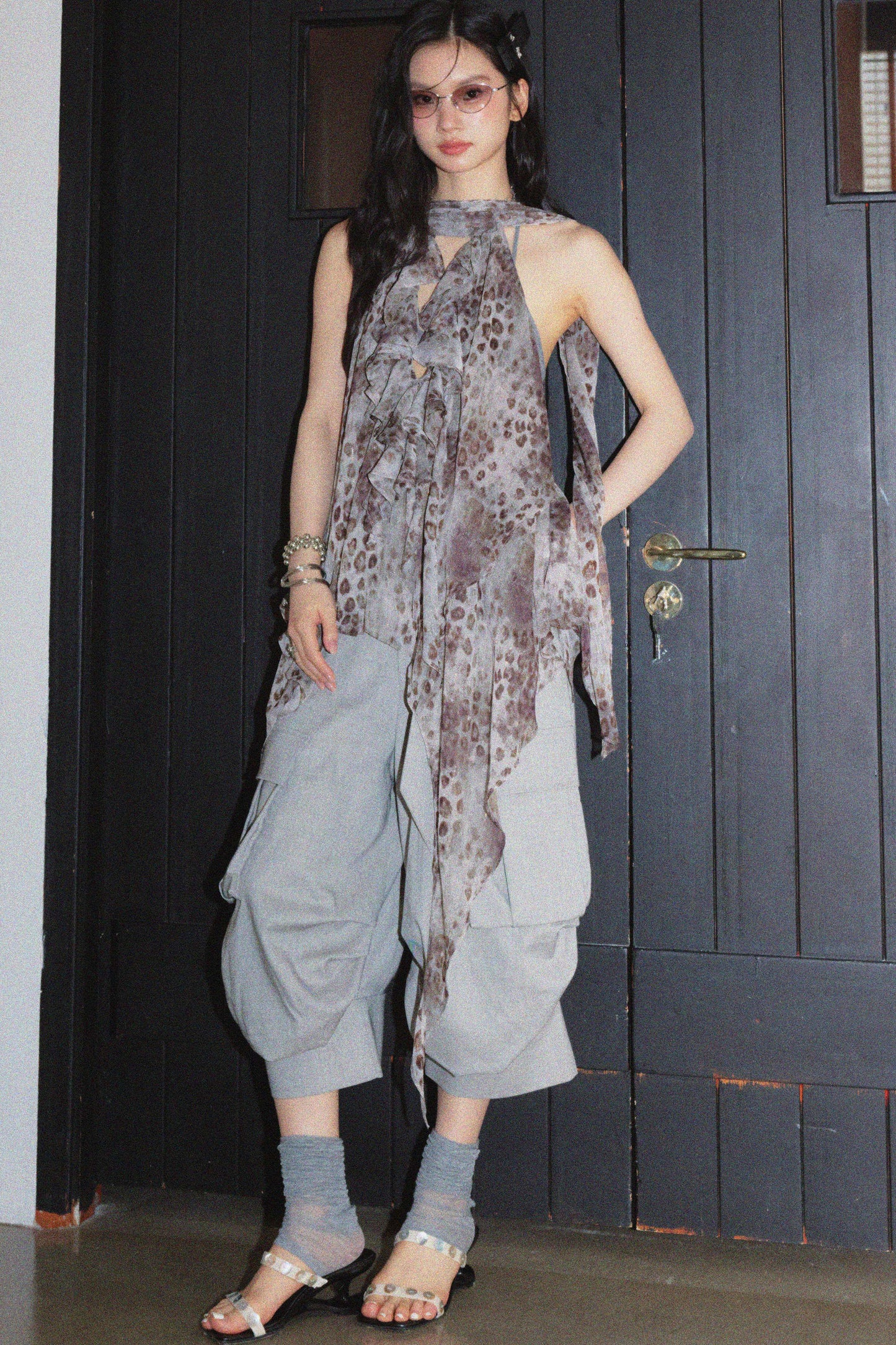 Abstract Leopard Print Halter Top