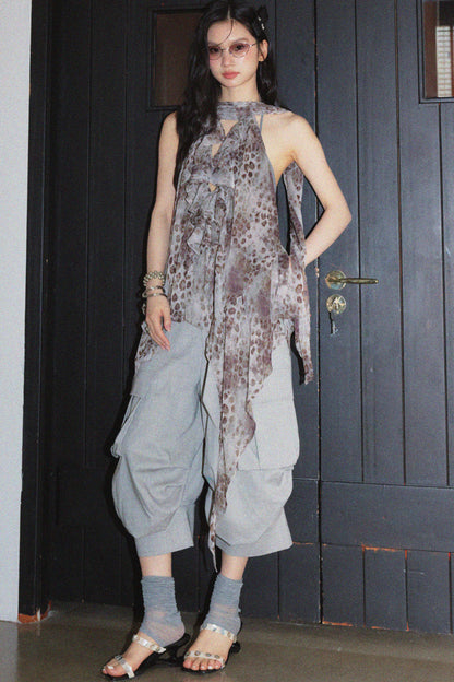 Abstract Leopard Print Halter Top