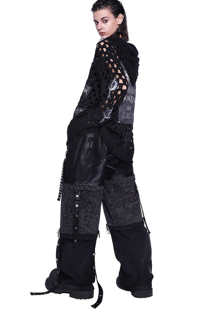 Stacked Patchwork Studded Belt Jeans