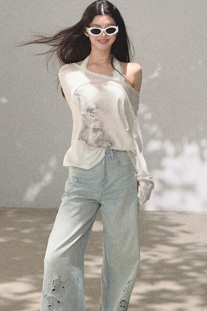 Asymmetrical Off-Shoulder Wool Modal Top